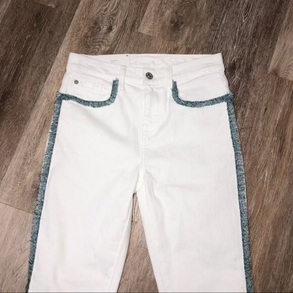 7 For All Mankind White High Waist Ankle Fringe Seam Skinny Jeans Size 26 NWT - Picture 7 of 16